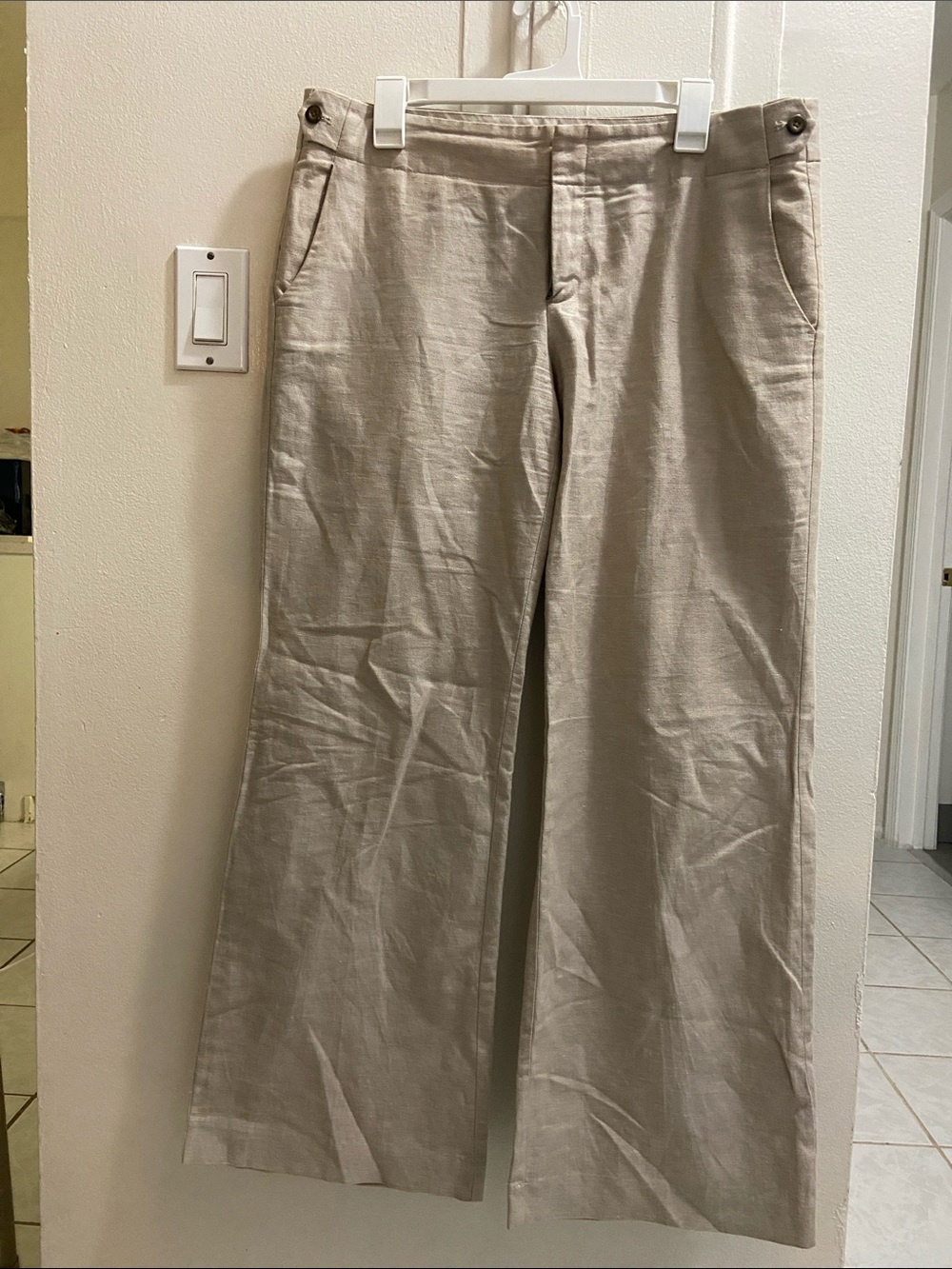 GAP Cream Linen-Blend Bootcut Pants